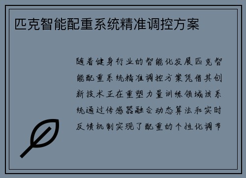 匹克智能配重系统精准调控方案